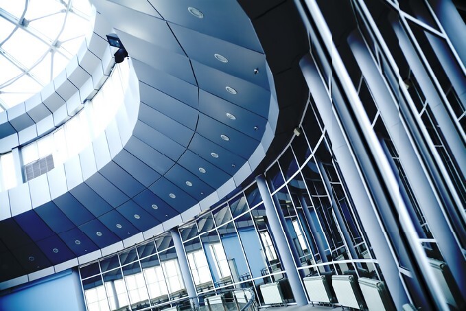 Metal details of an interior of modern office building